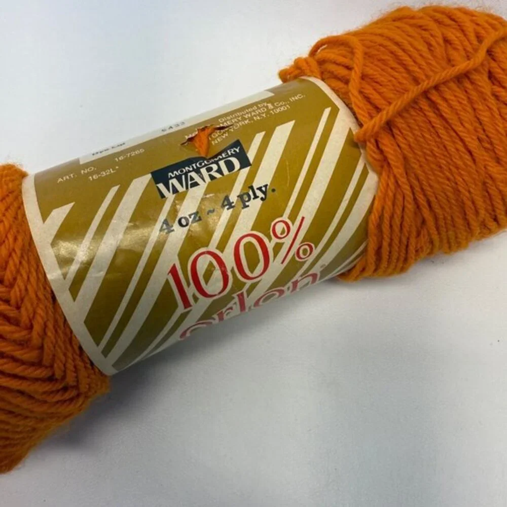 Montgomery Ward Orlon Acrylic Yarn 4-Ply Orange 54,‎ Gold 49, Med Yellow 44